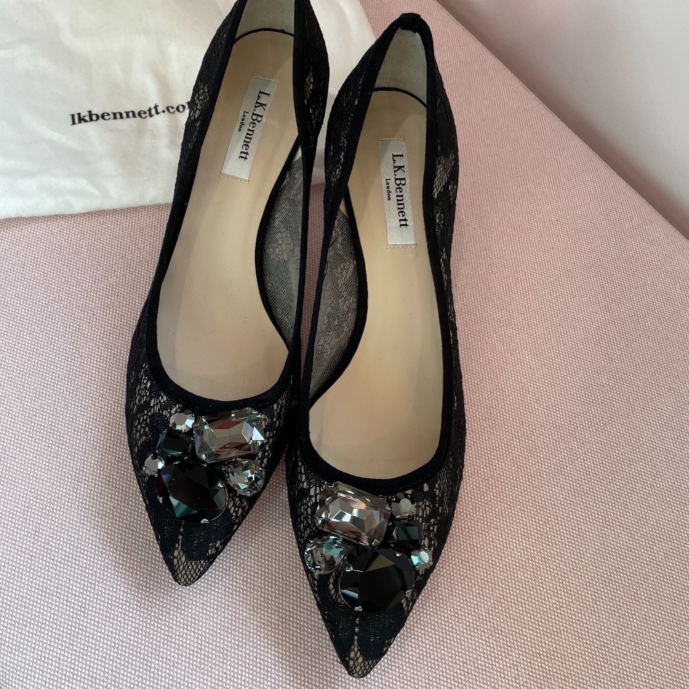 Black Lace  2" Heels, Made in Spain, Worn Once
